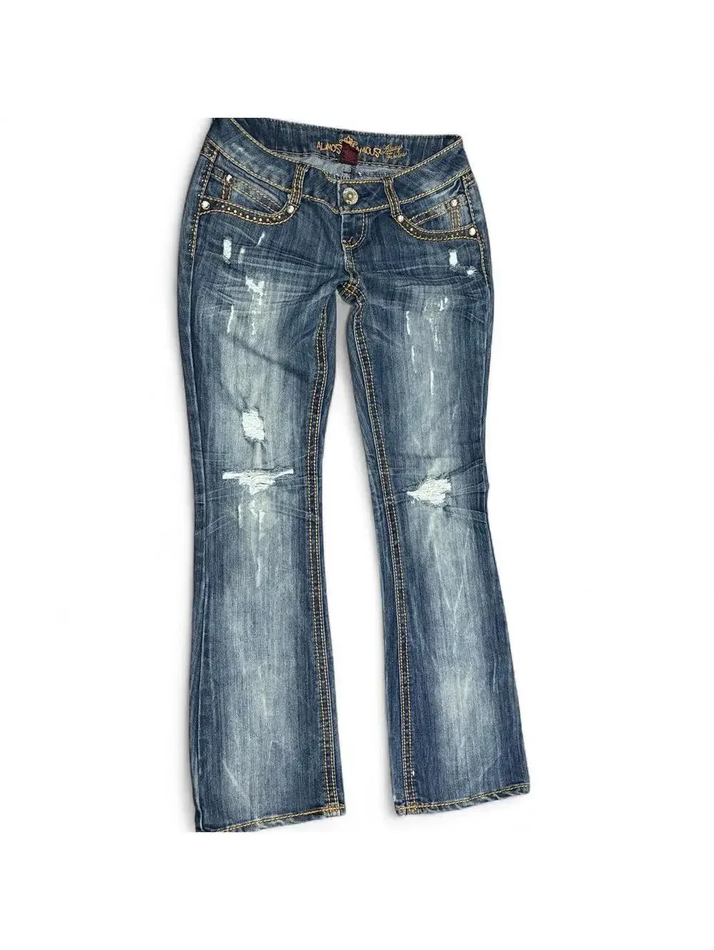 Almost Famous Y2K Studded Distressed Bootcut Jeans Size 7